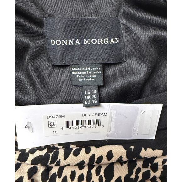 Donna Morgan Women Maxi Dress 16 Bodycon Long Sleeve Black Cream Stretch New - Picture 10 of 11